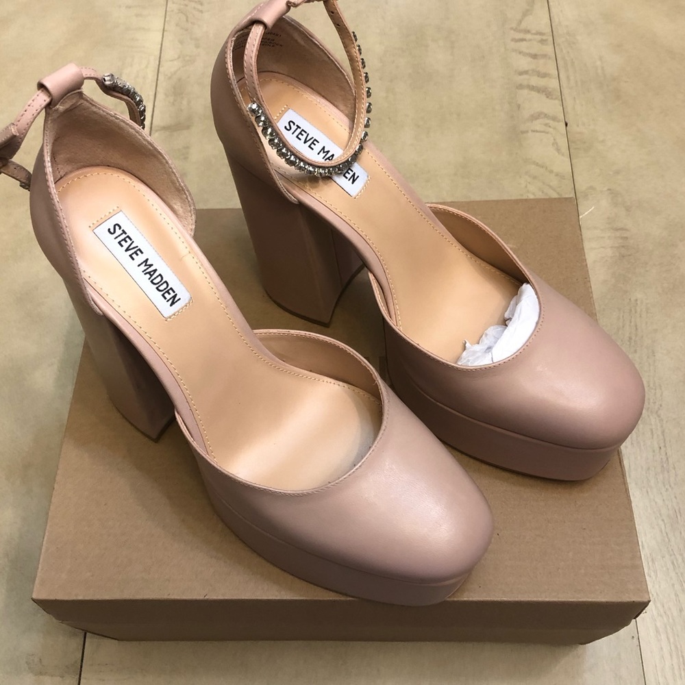 Steve Madden Womens Bangle Leather Ankle Strap Heels Pink 9 Medium